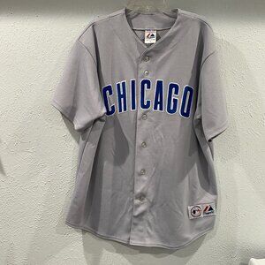 Vintage #21, Sammy Sosa, Chicago Cubs, MLB, Majestic grey/blue jersey size XL.